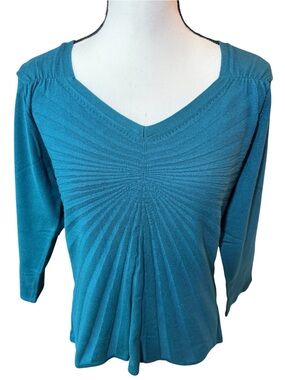 Ideology Teal V-Neck Radiant Design Knit Top, size XL